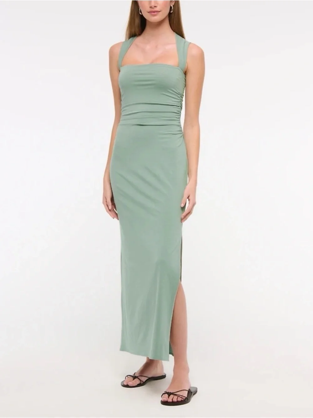 NWT Abercrombie & Fitch Ava Knit Maxi Dress Sage Green | Side Slit | Medium